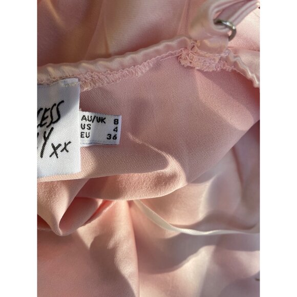 Pink Satin Slip Dress Floral Embroidered Halter Neckline By Princess Polly Size - Picture 12 of 13